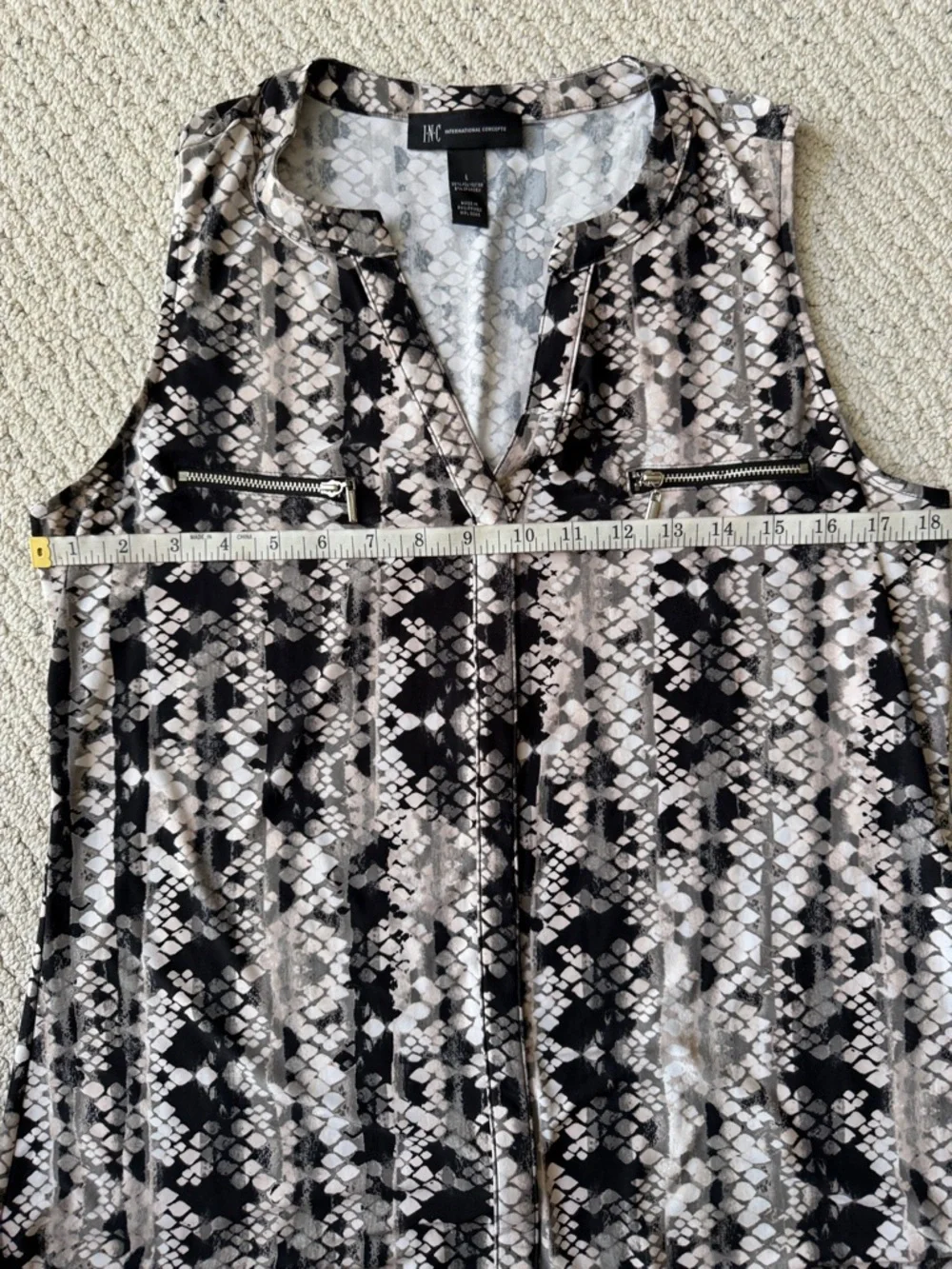 INC International Concepts Black and Cream Snake-Print Sleeveless Top - Picture 8 of 8
